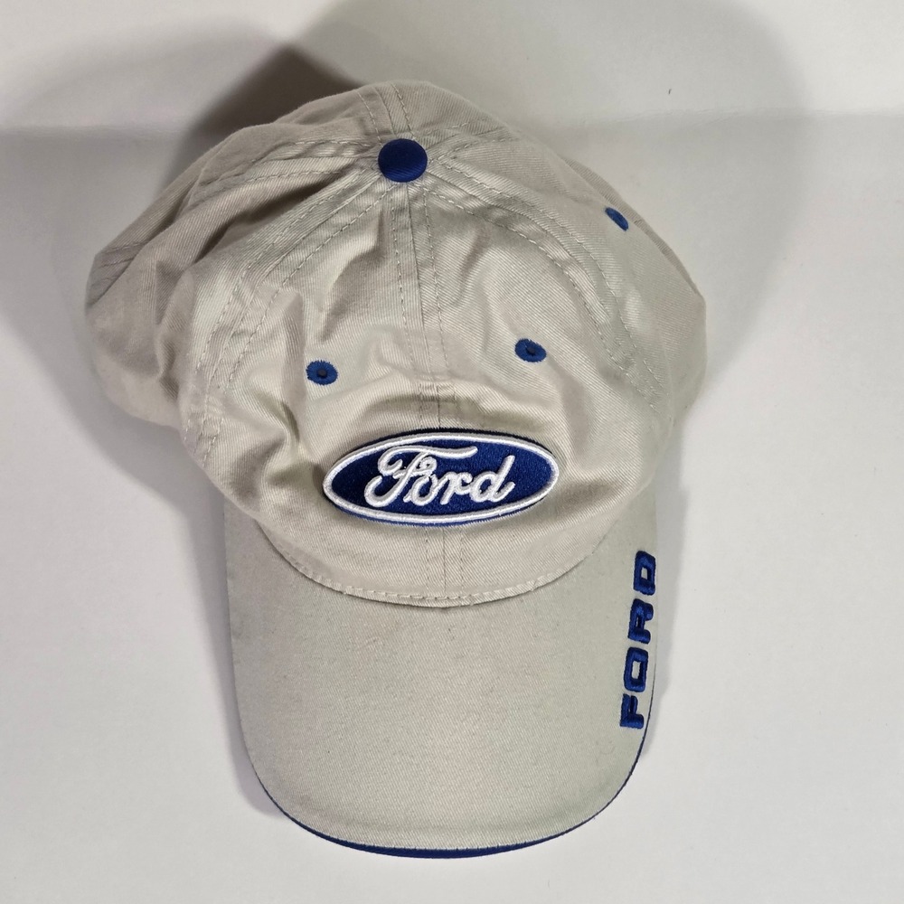 Ford Hat Tan Khaki Blue Embroidered Logo Baseball Cap Adjustable Strapback Mens - Picture 9 of 9